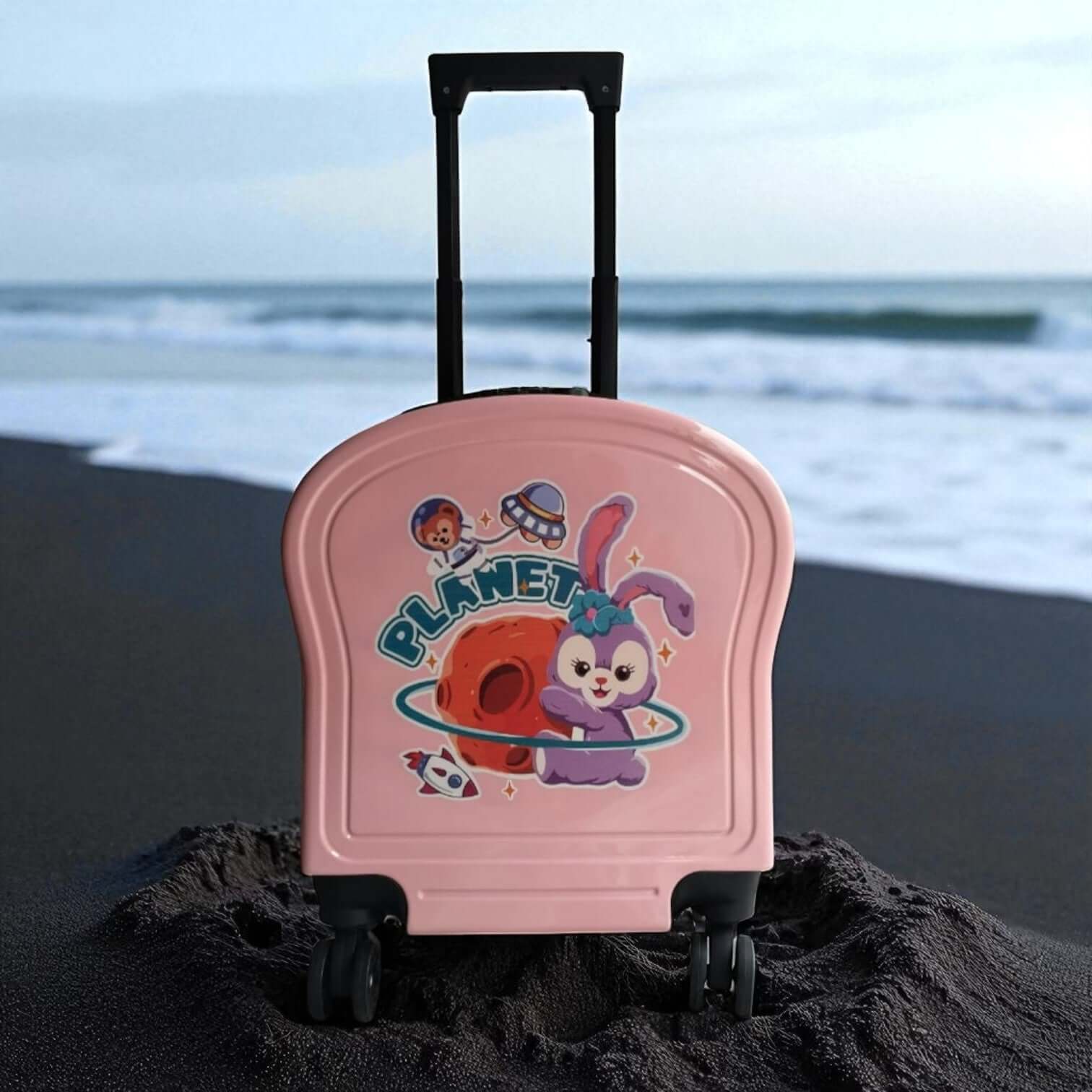  This is very descriptive, capturing the color ("pink"), the character type ("rabbit"), the theme ("galaxy," "PLANET"), and the item type ("trolley bag," "kids"). It also includes your brand name. This is great for users searching for character luggage or specific colors. www.usmile.toys