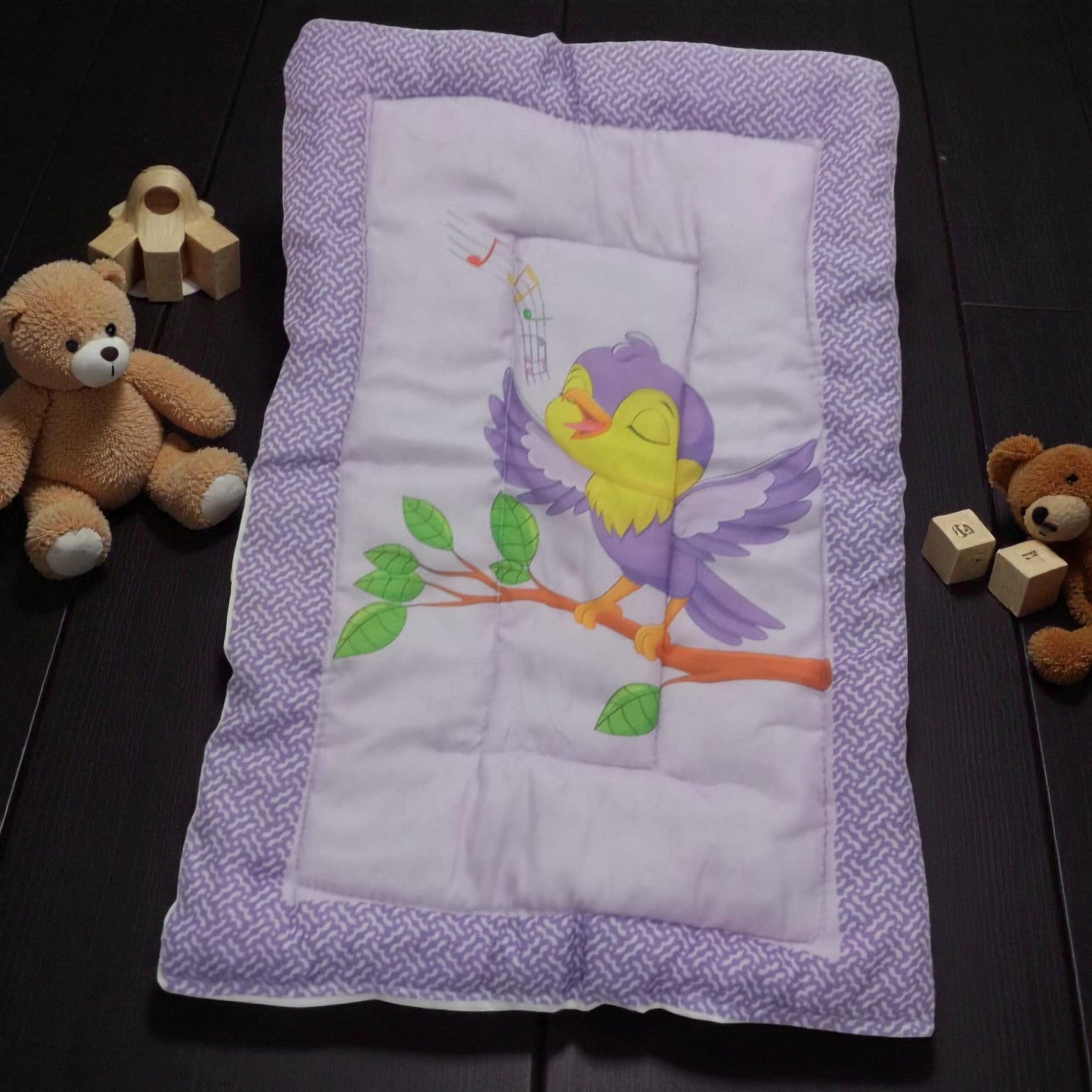 "Variety pack of five handmade baby godadi (quilts) with colorful cartoon prints including animals, rabbits, and a cow, ideal for newborns and tummy time." www.usmile.toys