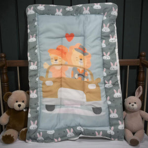 "Variety pack of five handmade baby godadi (quilts) with colorful cartoon prints including animals, rabbits, and a cow, ideal for newborns and tummy time." www.usmile.toys