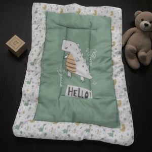 "Variety pack of five handmade baby godadi (quilts) with colorful cartoon prints including animals, rabbits, and a cow, ideal for newborns and tummy time." www.usmile.toys