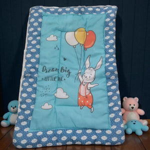 "Variety pack of five handmade baby godadi (quilts) with colorful cartoon prints including animals, rabbits, and a cow, ideal for newborns and tummy time." www.usmile.toys