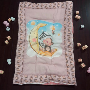 "Variety pack of five handmade baby godadi (quilts) with colorful cartoon prints including animals, rabbits, and a cow, ideal for newborns and tummy time." www.usmile.toys
