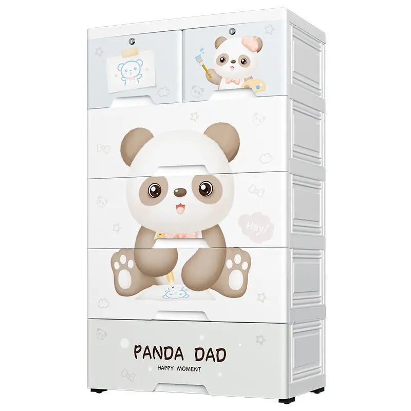 Kids plastic wardrobe with panda theme, 5 drawers, 60x38x113 CM. www.smile.toys