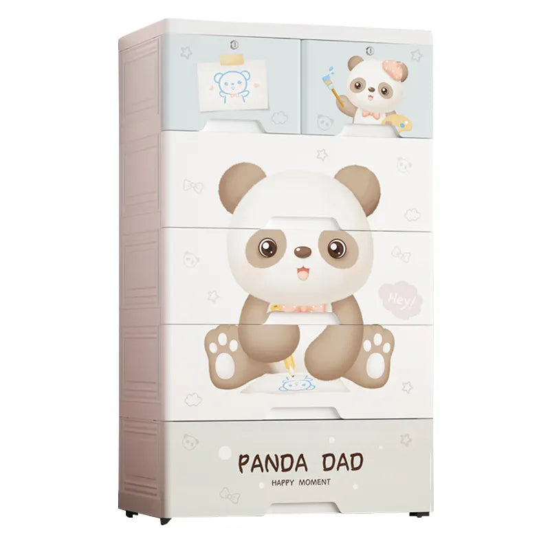 Kids plastic wardrobe with panda theme, 5 drawers, 60x38x113 CM. www.smile.toys