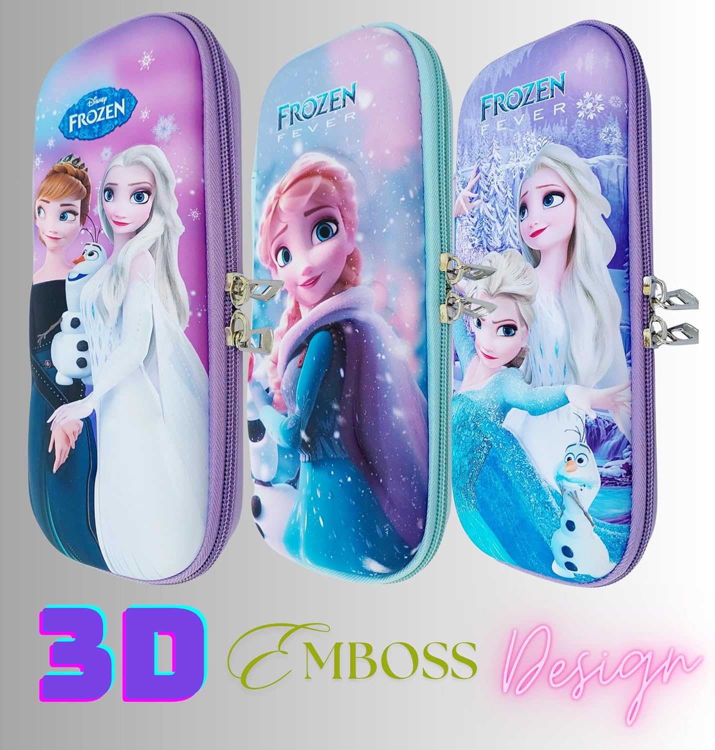 Premium quality single chain pencil pouch with vibrant Frozen Fever and Frozen movie characters, perfect for keeping students' stationery organized in www.usmile.toys