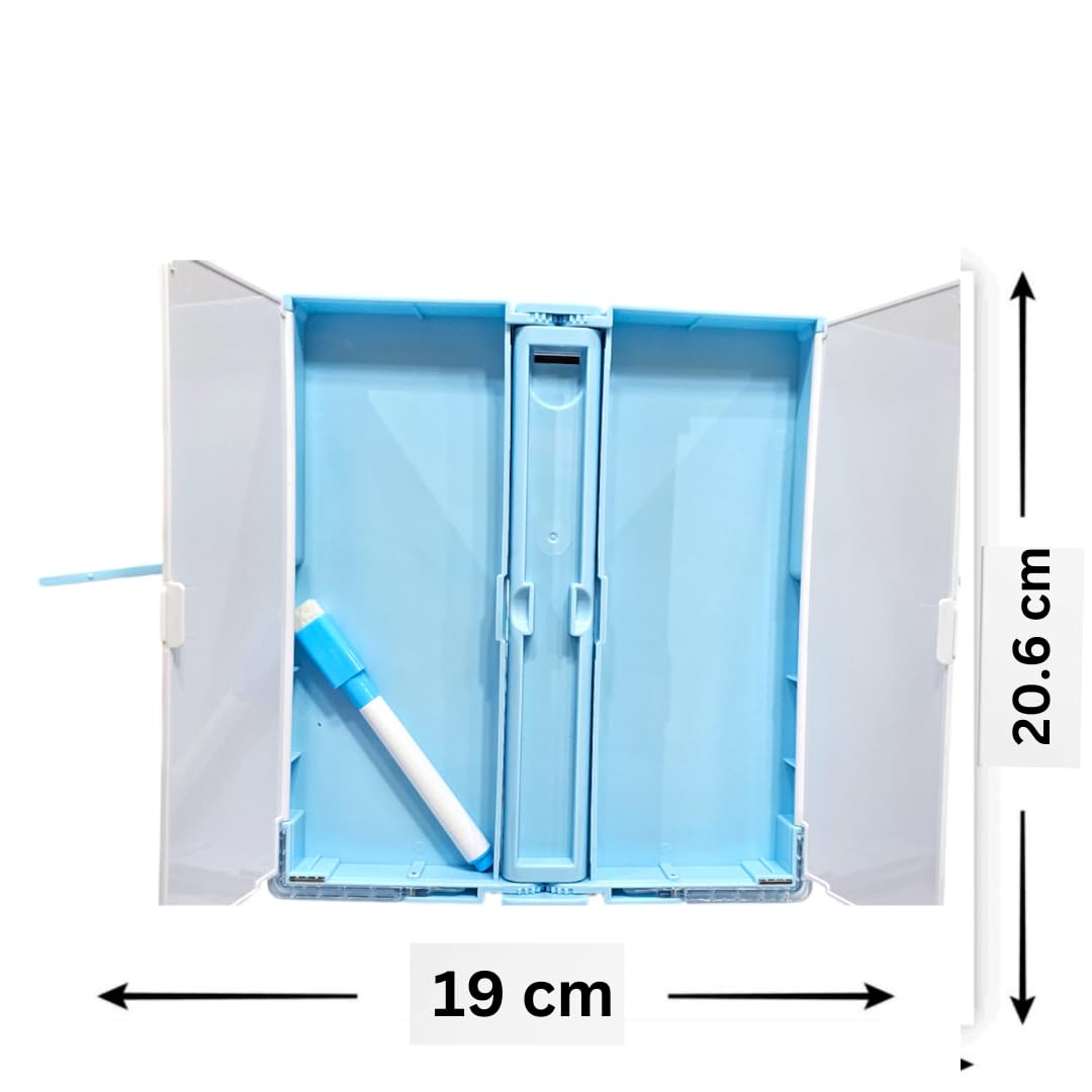 "Pencil case featuring an astronaut illustration and 'SPACE Travel' text, with a foldable book stand function. www.usmile.toys