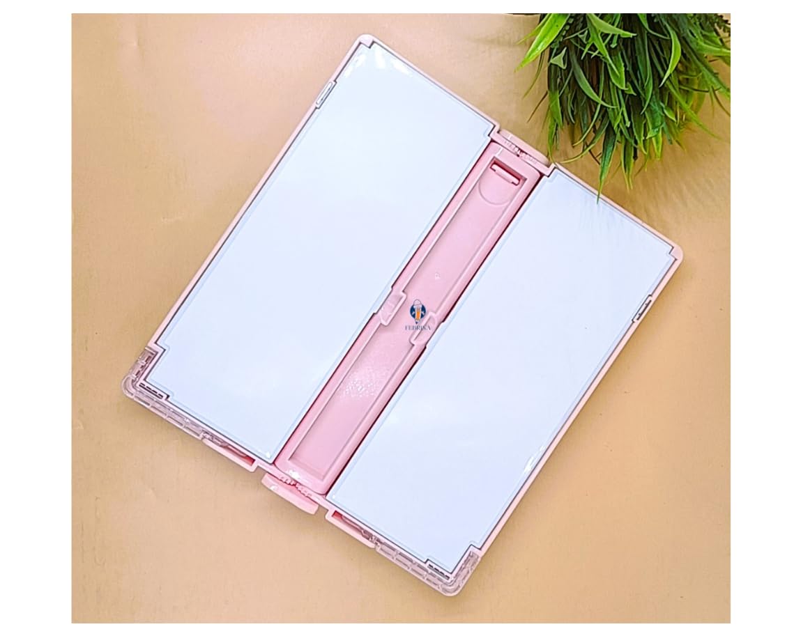 Pink pencil case for kids with a girl illustration holding a book and 'Happy Every Day' text, featuring a foldable section that transforms into a book stand www.usmile.toys