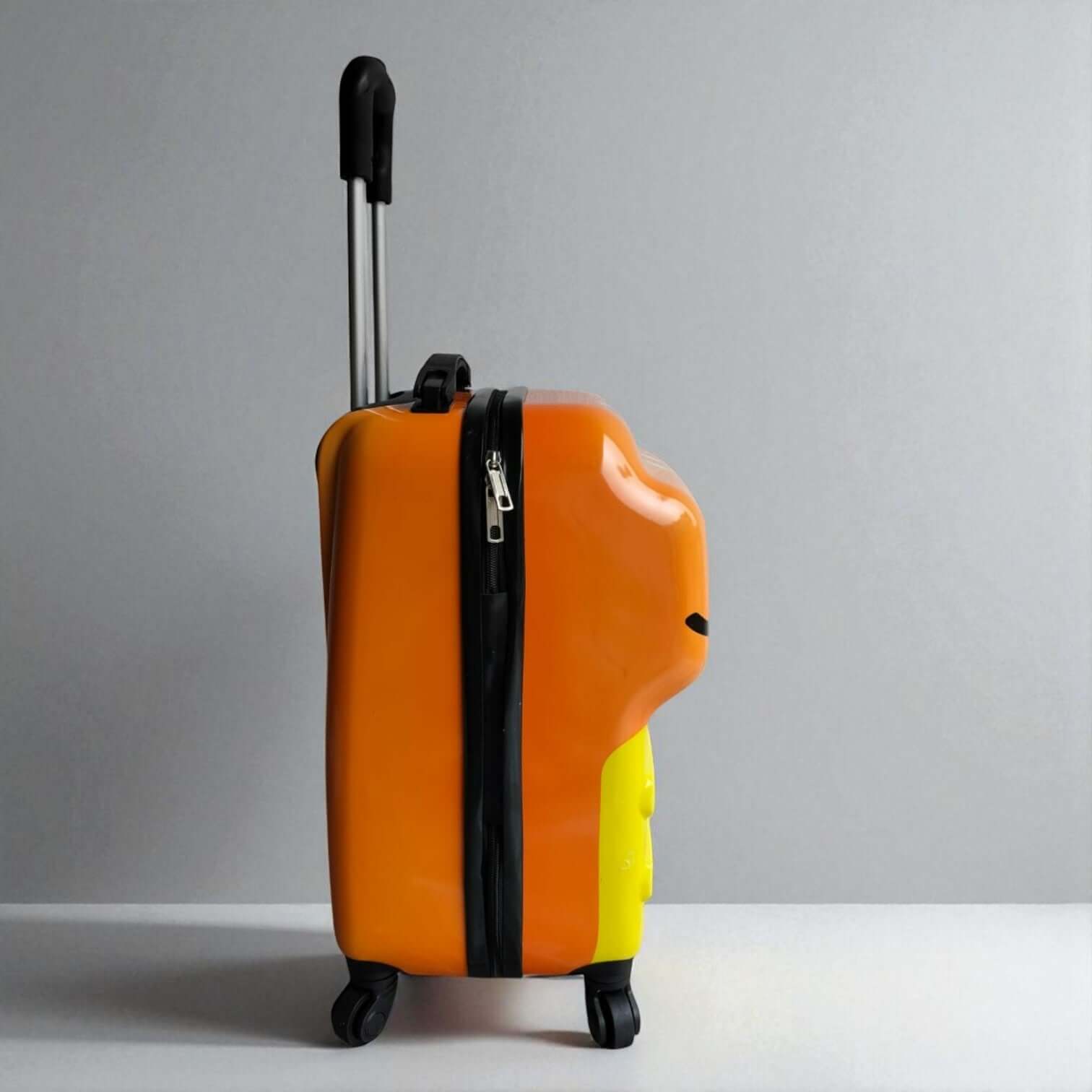 Uses alternative keywords like "rolling luggage" and "two-tone," and adds a playful element ("travel adventures") that aligns with a toy website. www.usmile.toys