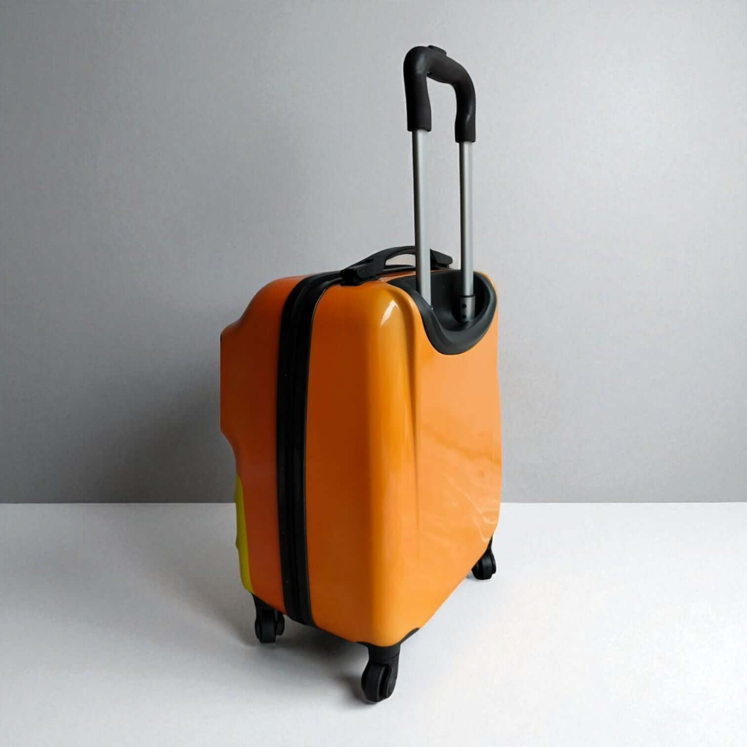 Uses alternative keywords like "rolling luggage" and "two-tone," and adds a playful element ("travel adventures") that aligns with a toy website. www.usmile.toys