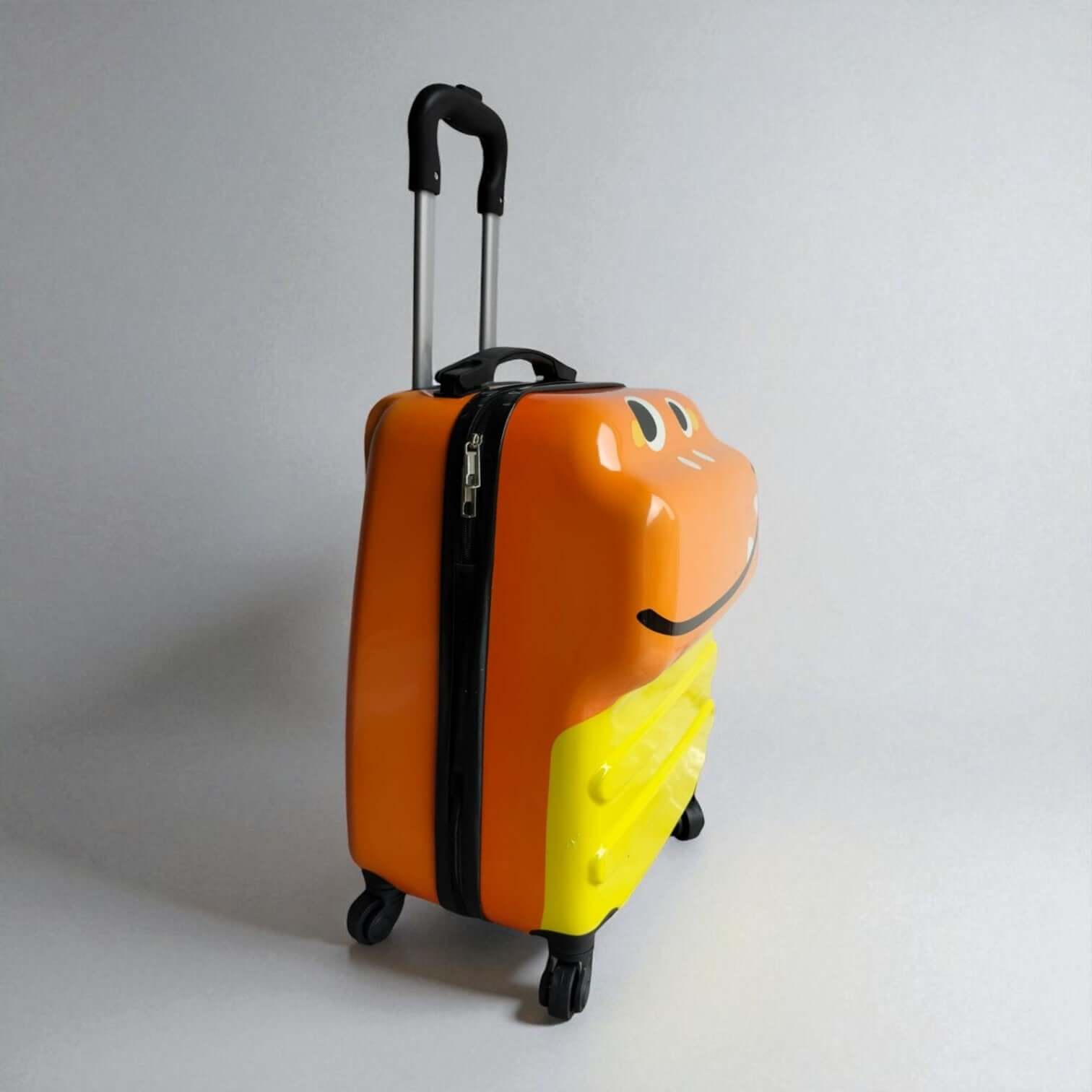 Uses alternative keywords like "rolling luggage" and "two-tone," and adds a playful element ("travel adventures") that aligns with a toy website. www.usmile.toys