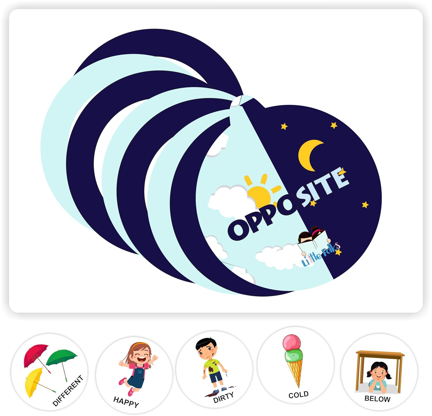 U Smile Toys Preschool Learning Activity Book for ages 2-7, an interactive Velcro book teaching "Opposite" concepts with pull & stick activity www.usmile.com