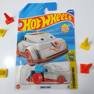 Hot Wheels toy car in packaging with colorful traffic cones on a white background