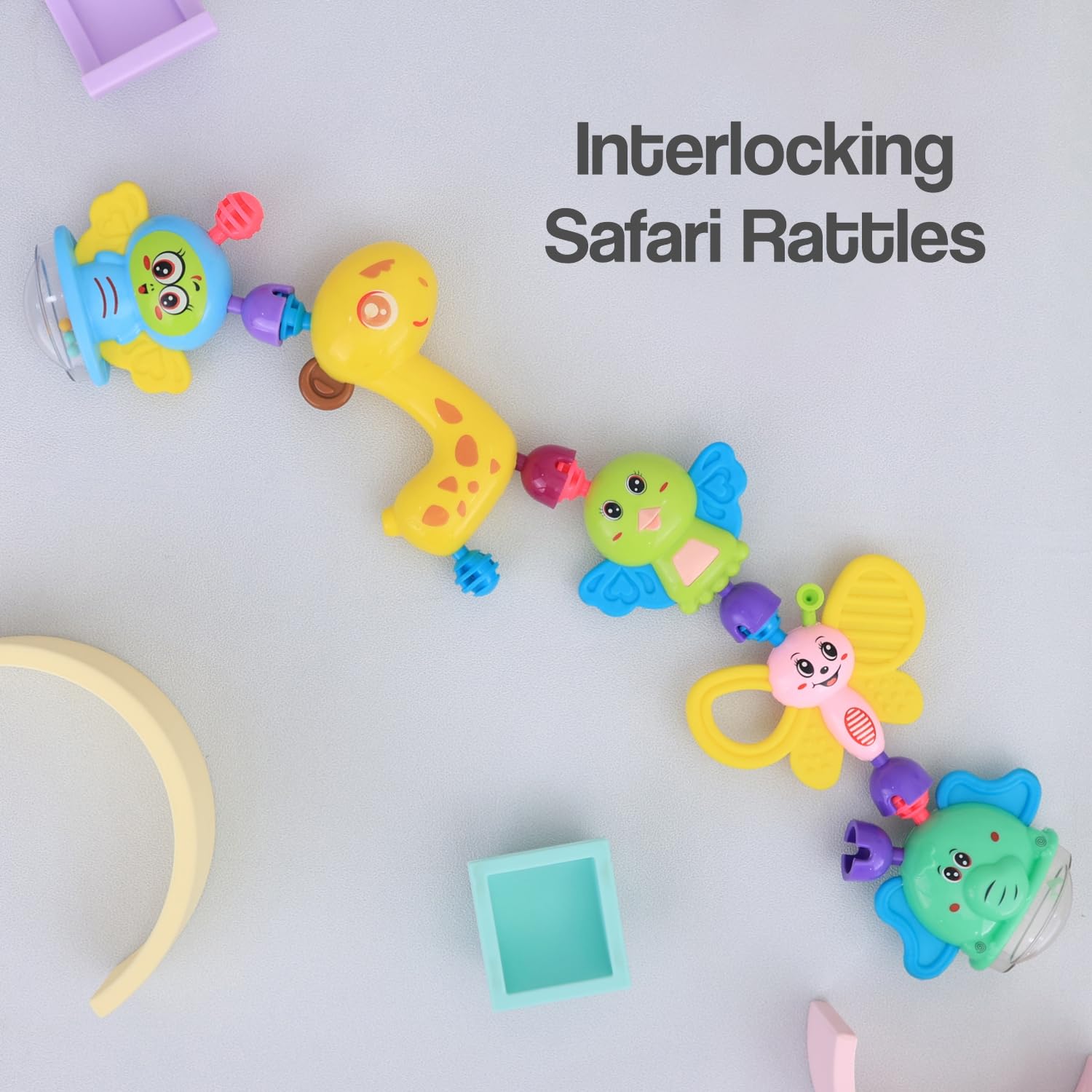 RforRabbit Jingle Safari Infant Kids Rattles 5Pcs Toy Set for Born Baby