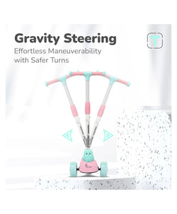 Toy scooter with 'Gravity Steering' feature on a white background