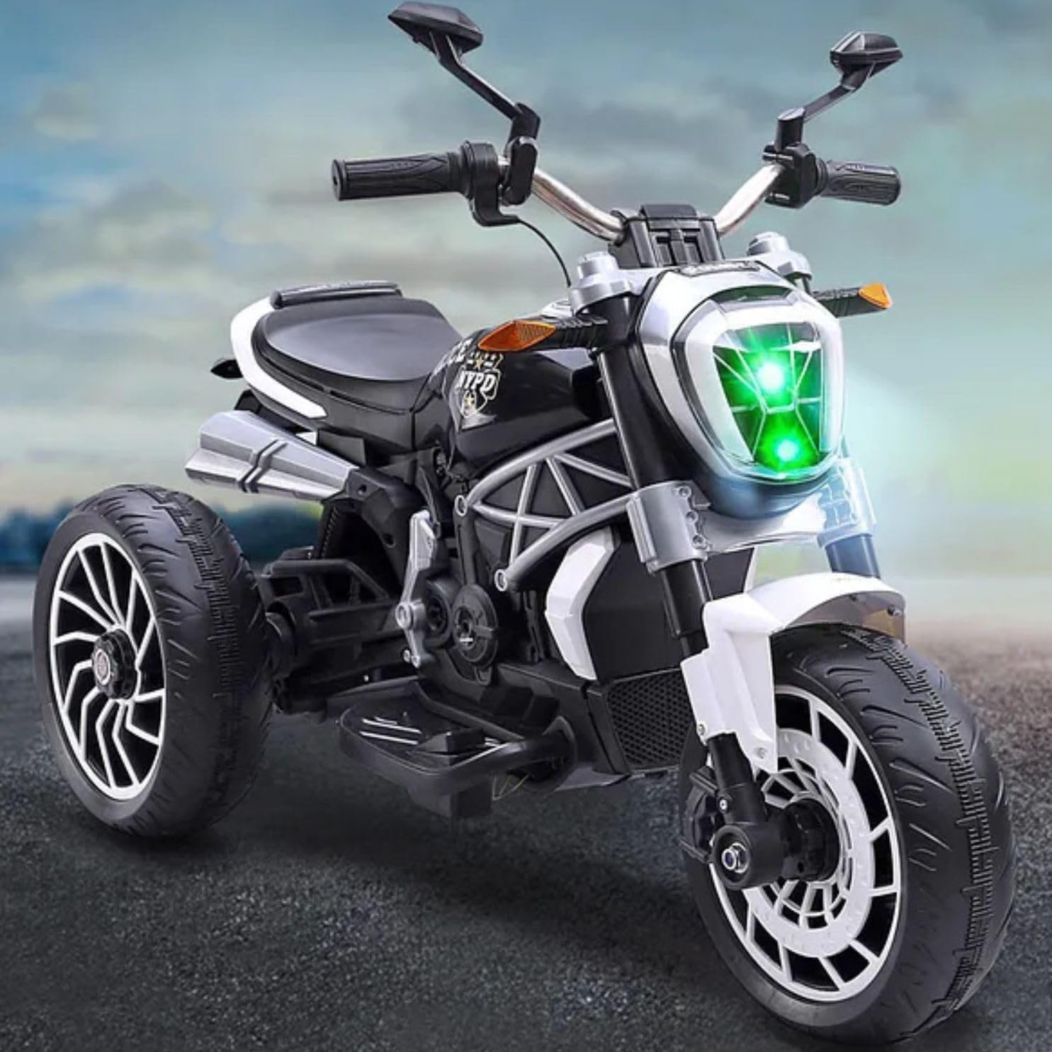 Rechargeable Battery Operated Ride-on Bike for Kids Electric Toy Bike with Leather Seat, Music, Lights & Key Start 