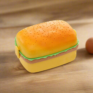Kids burger-shaped plastic lunch box, rectangular for school or picnics. www.usmile.toys