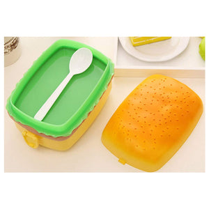 Kids burger-shaped plastic lunch box, rectangular for school or picnics. www.usmile.toys