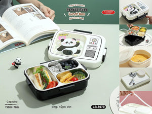 Durable SS insulated kids' bento lunch box featuring a cool panda with headphones, sho www.usmile.toys
