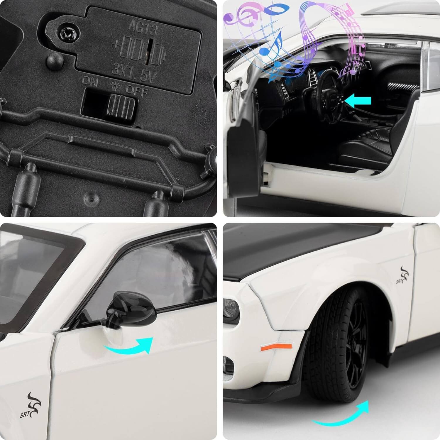 Detailed collectible die-cast sports car in white with a matte black hood, showcasing its sleek design and providing exciting pull-back action, available at Usmile Toys. www.usmile.toys