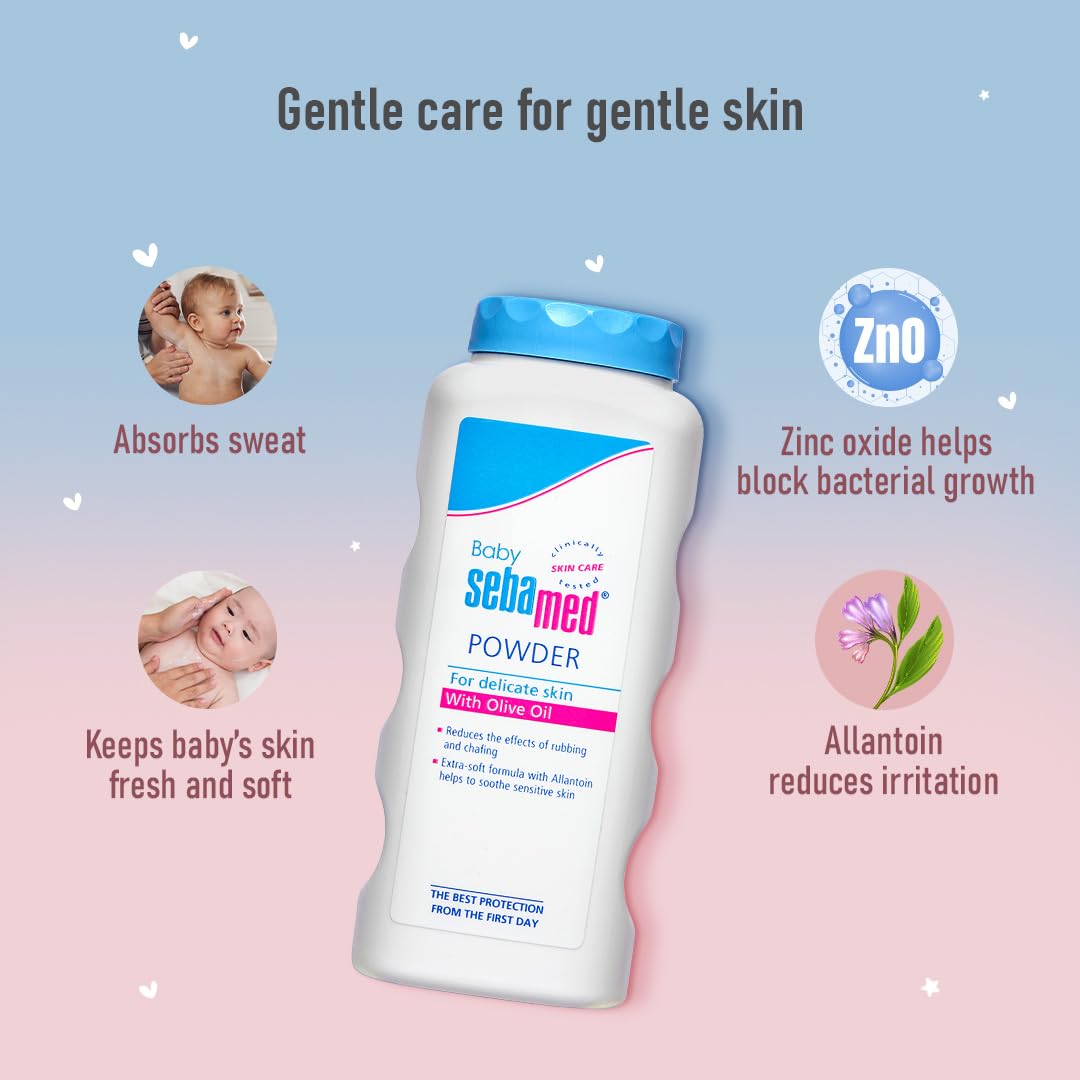 Sebamed Baby Powder 100 gm | Olive Oil, Allantoin|Keeps newborn’s skin fresh|absorbs sweat|
