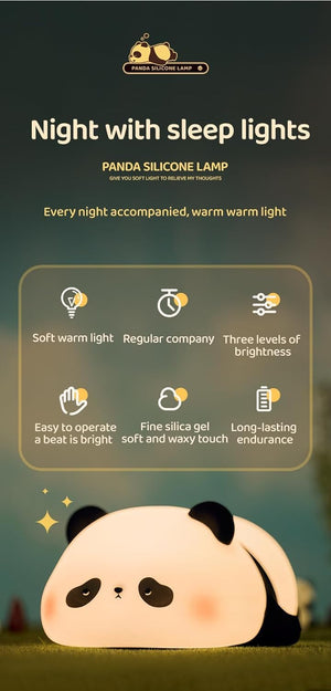 "Create a soothing atmosphere with this soft silicone night lamp featuring a cute lying panda design, ideal for kids' bedrooms and providing a comforting glow. Find it at uSmile.toys." www.usmile.toys