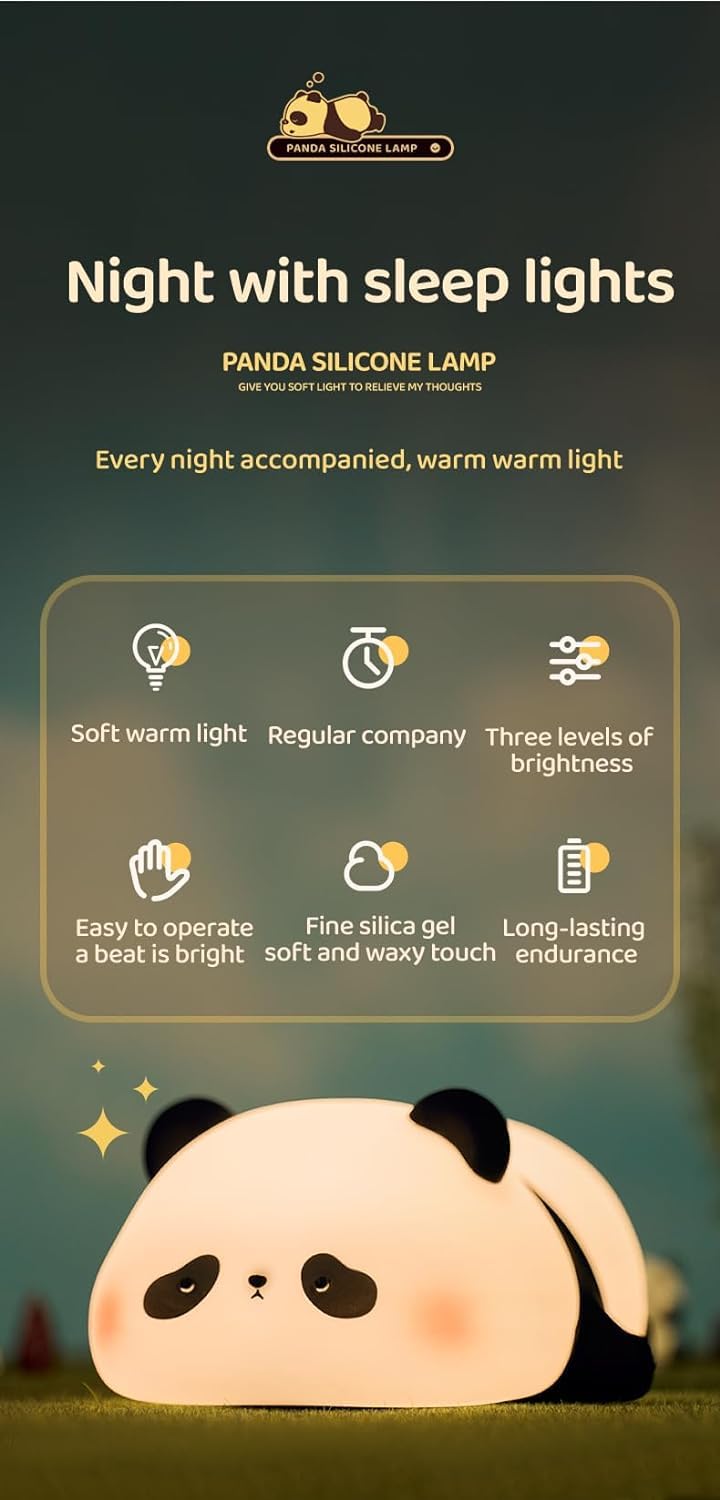 "Create a soothing atmosphere with this soft silicone night lamp featuring a cute lying panda design, ideal for kids' bedrooms and providing a comforting glow. Find it at uSmile.toys." www.usmile.toys