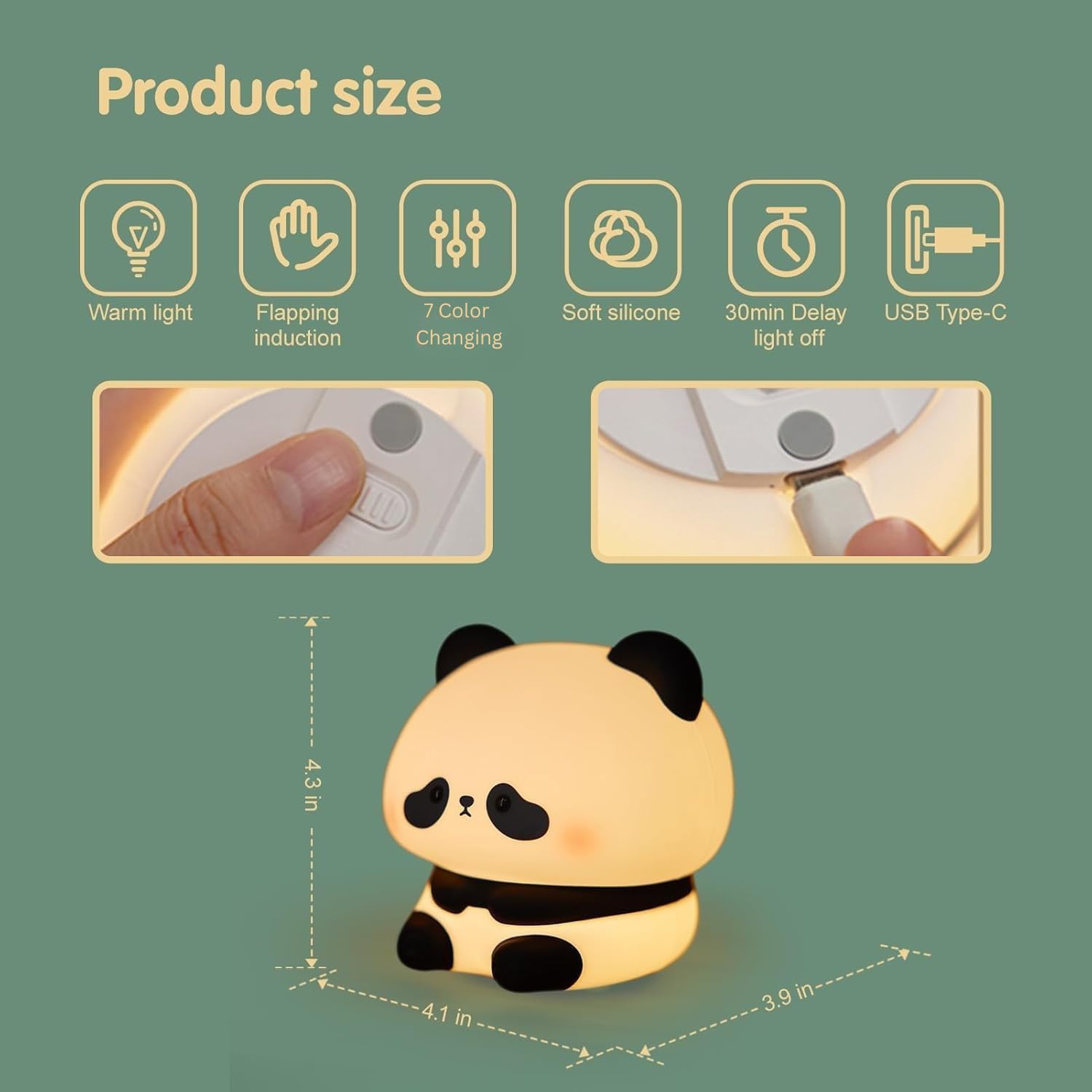 Adorable sitting panda bedside lamp for kids, providing a comforting glow for peaceful sleep. www.usmile.toys