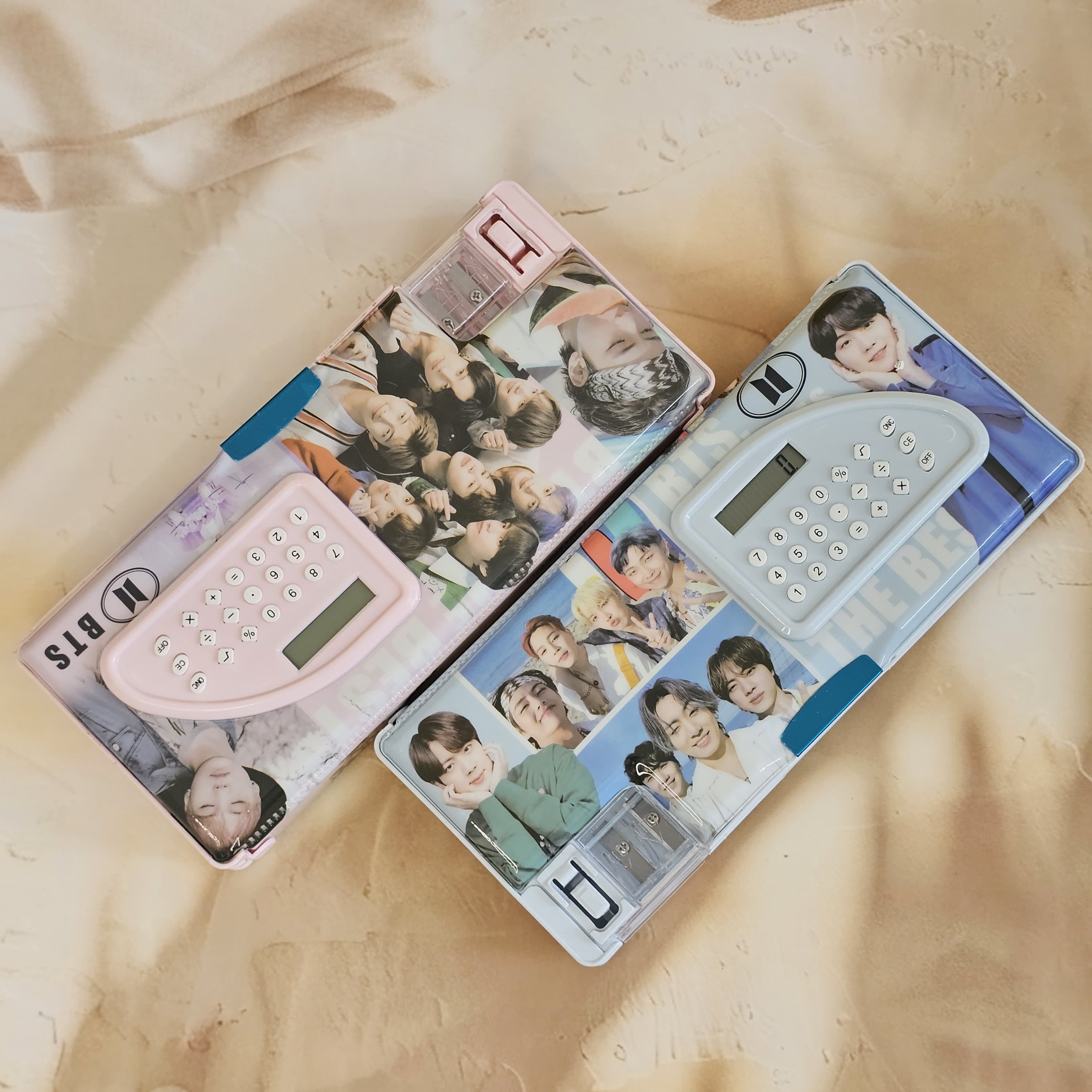 BTS double end magnetic pencil cases with torch and calculator, unique school supplies, shop at www.usmile.toys.