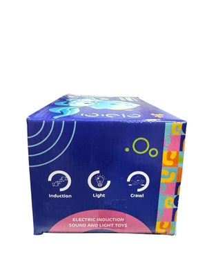 "Blue box for a Usmile Toys Sound and Light Octopus electric induction toy, featuring a cute blue octopus with a light-up head and phrases like 'Hi, come on! Catch me!'"