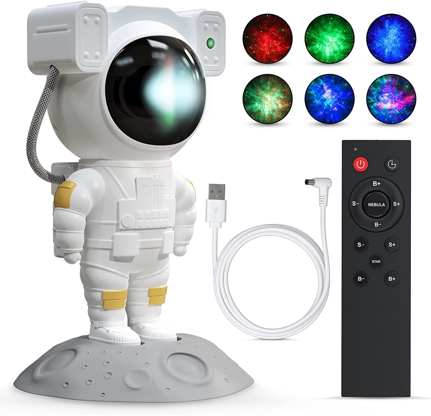 Cute astronaut-themed kids night lamp standing on a moon surface base, with a glowing helmet light and space background. Ideal for children’s bedrooms, this decorative lamp adds a fun outer space vibe. Available at U Smile Toys—perfect gift for little space explorers and kids room decor.