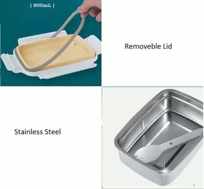 Stylish insulated kids' bento box with a natural wood-style top, keeping meals fresh for school or picnics. www.usmile.toys