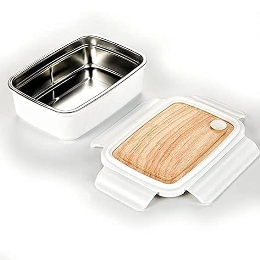 Usmile Toys Woody Foody insulated stainless steel lunch box for kids, featuring a unique wooden style lid. www.usmile.toys