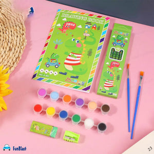 Art and craft set for children, including paints, crayons, brushes, and a drawing book  www.usmile.toys