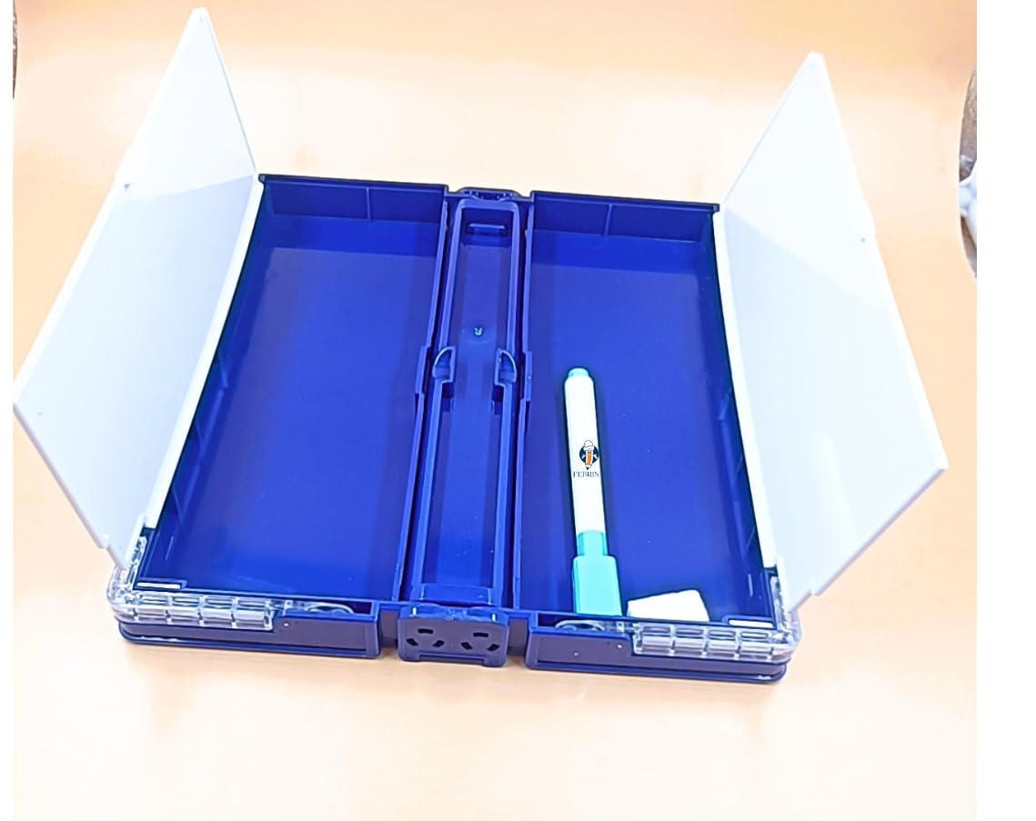 Blue pencil case for kids with a detailed astronaut illustration and 'SPACE Travel' text, featuring a foldable section that transforms into a book stand www.usmile.toys