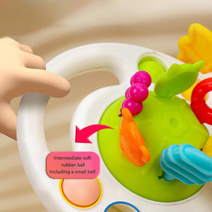 Colorful swan rattle teether sensory toy for babies by Usmile Toys, featuring multiple pull strings and textured elements for engagement." www.usmile.toys