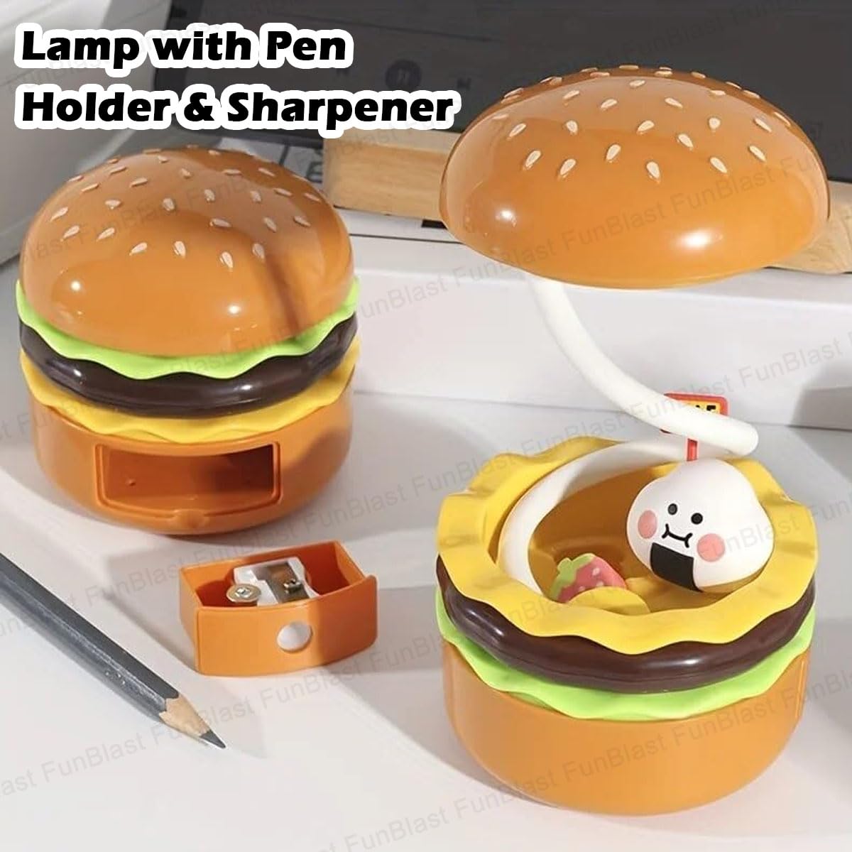 Brighten any space with this unique rechargeable burger desk lamp, perfect for both kids and adults as a fun and functional light source for studying, reading, or working. Find it at uSmile.toys." www.usmile.toys