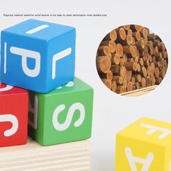 Montessori-inspired wooden spelling game set for kids with precise measurements – includes illustrated word flashcards (7.8cm x 6.9cm), colorful rotating alphabet blocks (2.5cm each), wooden card holder (6.8cm x 3.4cm x 2cm), and a durable metal storage box (12.5cm x 9.5cm x 4cm). A fun and engaging early learning toy for preschoolers to improve spelling, letter recognition, and word formation. Perfect educational gift for children ages 3 and up – available at U Smile Toys India