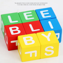 Montessori-inspired wooden spelling game set for kids with precise measurements – includes illustrated word flashcards (7.8cm x 6.9cm), colorful rotating alphabet blocks (2.5cm each), wooden card holder (6.8cm x 3.4cm x 2cm), and a durable metal storage box (12.5cm x 9.5cm x 4cm). A fun and engaging early learning toy for preschoolers to improve spelling, letter recognition, and word formation. Perfect educational gift for children ages 3 and up – available at U Smile Toys India