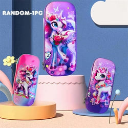 Three unicorn pouches with 3D emboss design, featuring different unicorn illustrations and colors www.usmile.toys