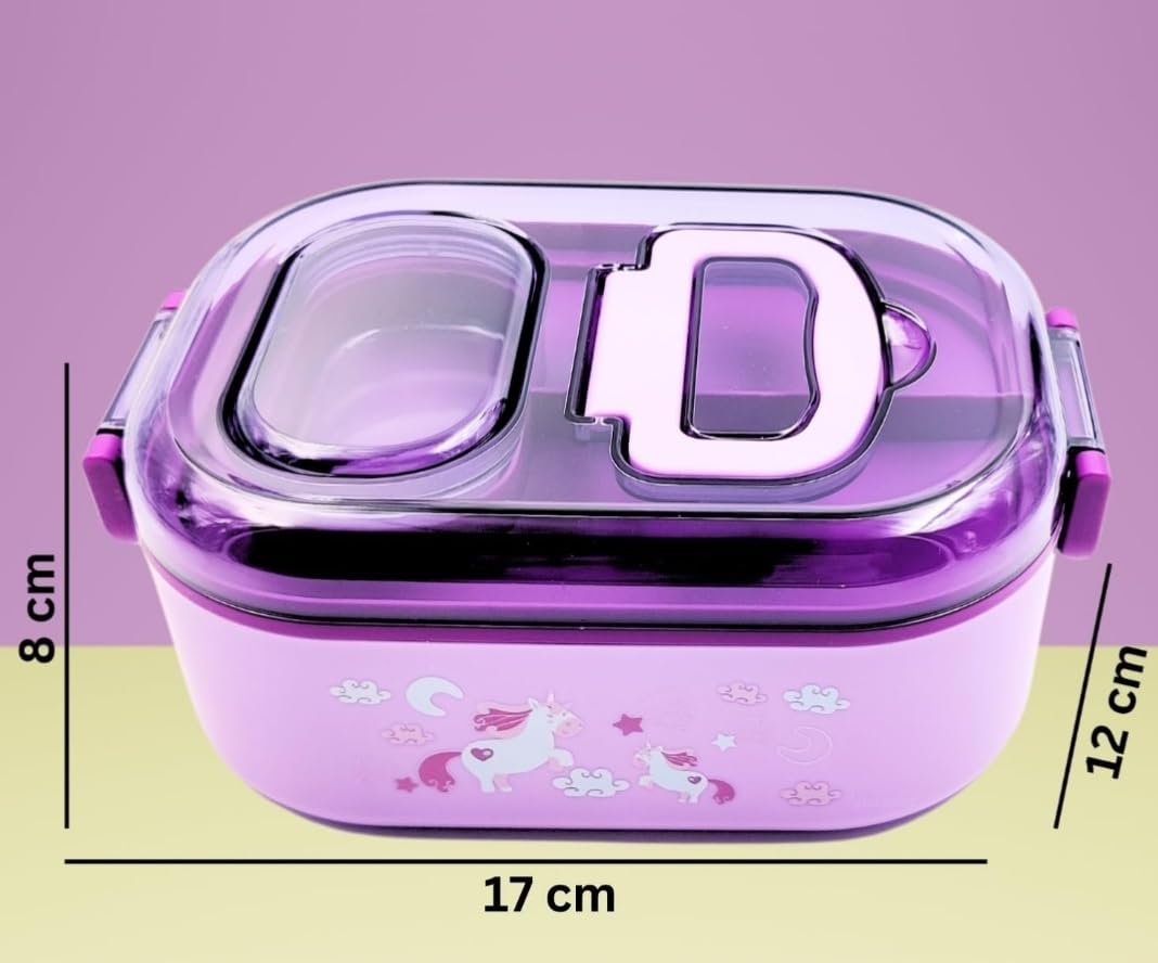 Premium quality stainless steel lunch boxes with colorful airtight lids featuring white, black, and yellow clasps, perfect for kids and adults, displayed neatly alongside healthy meals including rice, fried snacks, fresh fruits, and soup. These stylish and durable lunch containers are ideal for school, office, and travel use. Available at www.usmile.toys, your trusted online store for toys, kids stationery, return gifts, baby products, and essentials. Enhance your lunchtime experience with our leakproof,