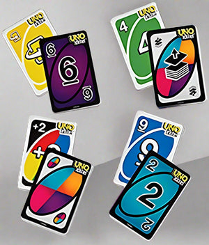 "Purple packaging for UNO Flip card game, featuring the 'Flip the Deck! Change the Game!' tagline and indicating double-sided cards." www.usmile.toys