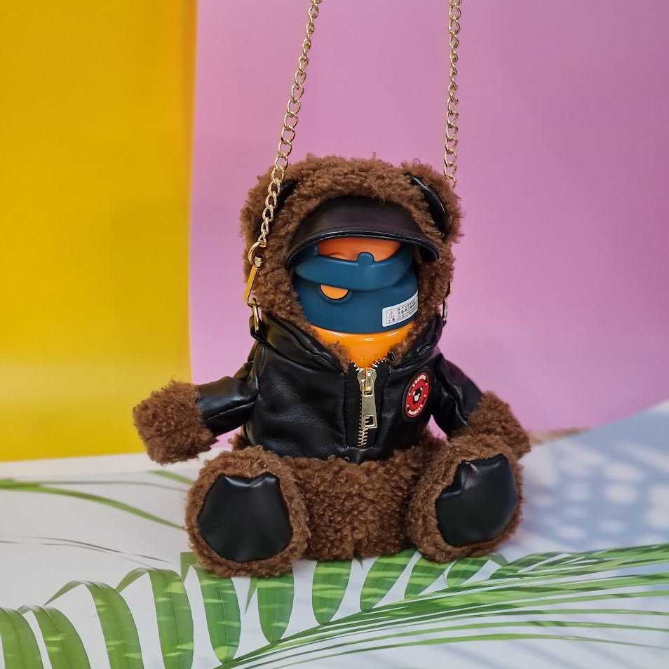 "Usmile Toys cute water bottles for kids, designed with soft teddy bear-themed insulated covers, perfect for keeping drinks hot or cold on the go." www.usmile.toys