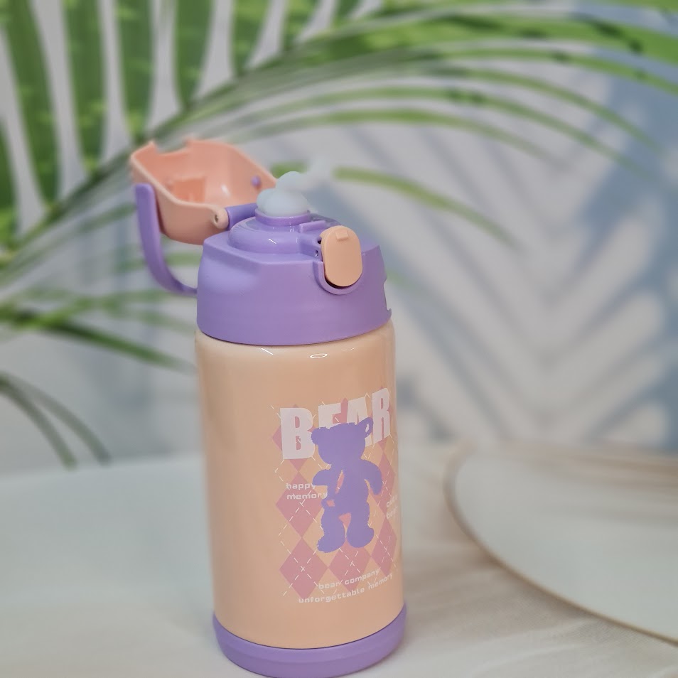 SS Insulated Vacuum Water Bottle - Cute Teddy Carry Cover