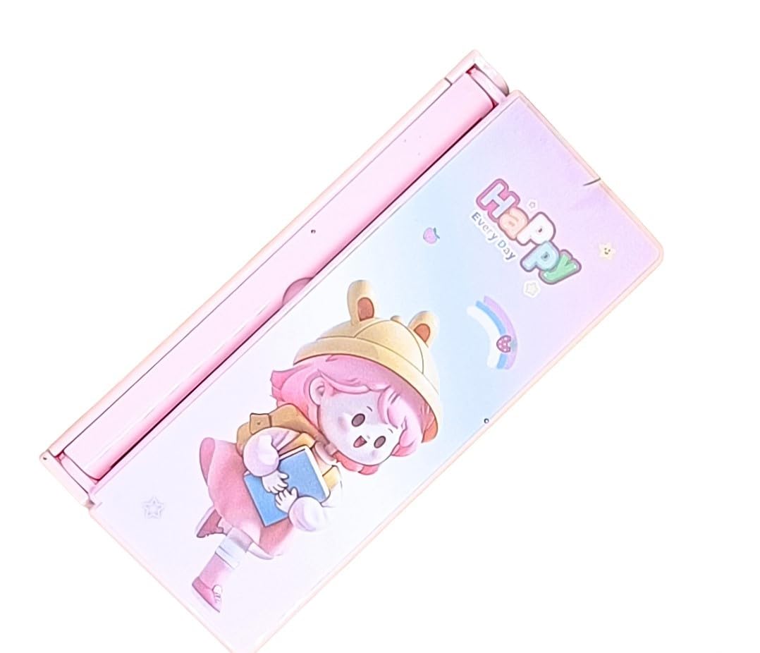 Pencil case featuring a girl holding a book and 'Happy Every Day' text, with a foldable book stand function www.usmile.toys