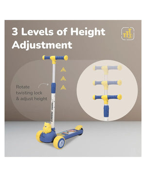 Children's scooter with height adjustment feature on a gray background