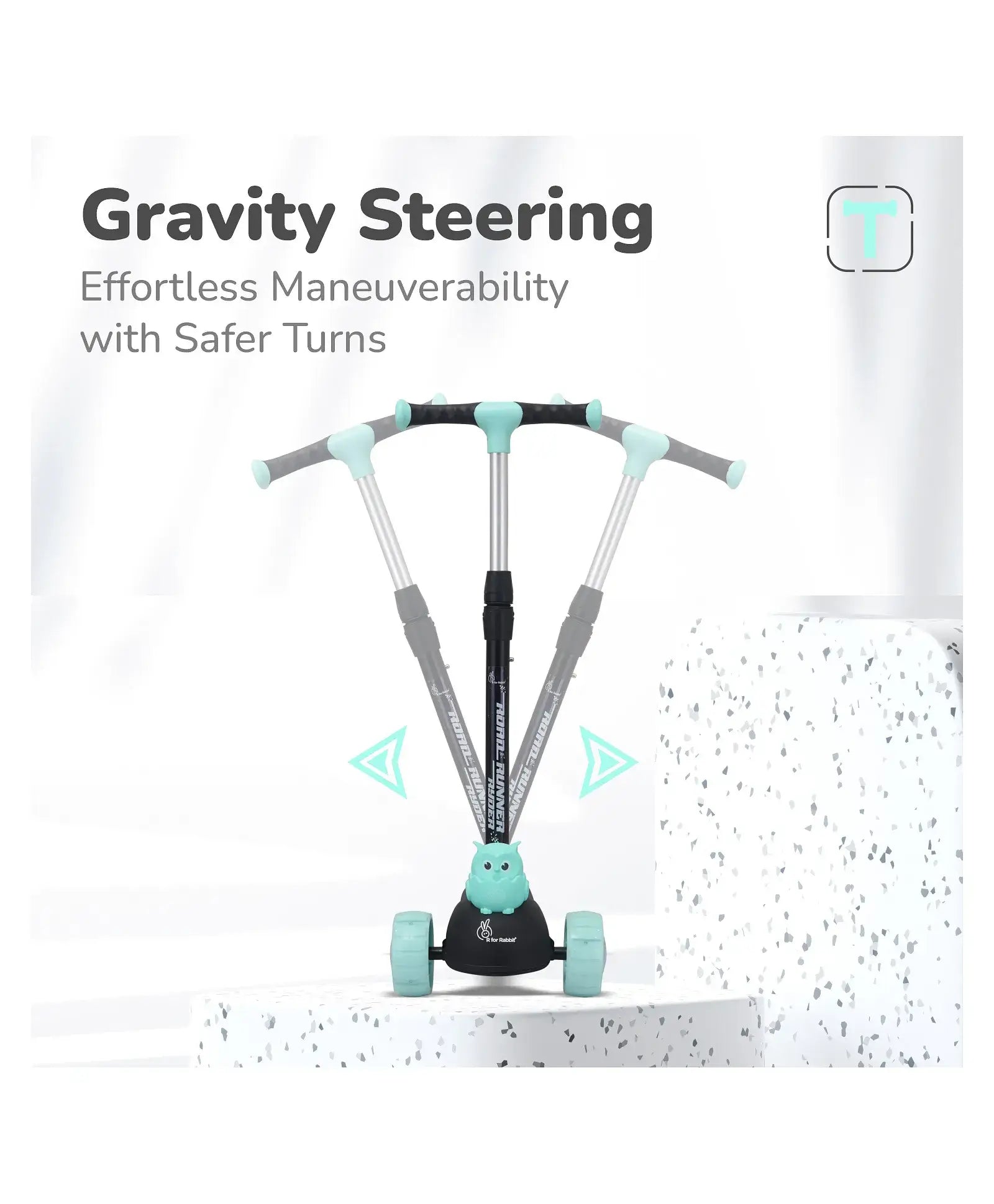 Product with gravity steering mechanism on a white background
