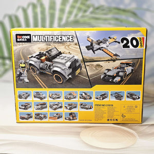 Educational building toy: A De Cool construction block set (Model 31019) to build a multi-terrain vehicle, designed for children aged 6 and up, encouraging creativity and fine motor skills, available at Usmile Toys.www.usmile.toys