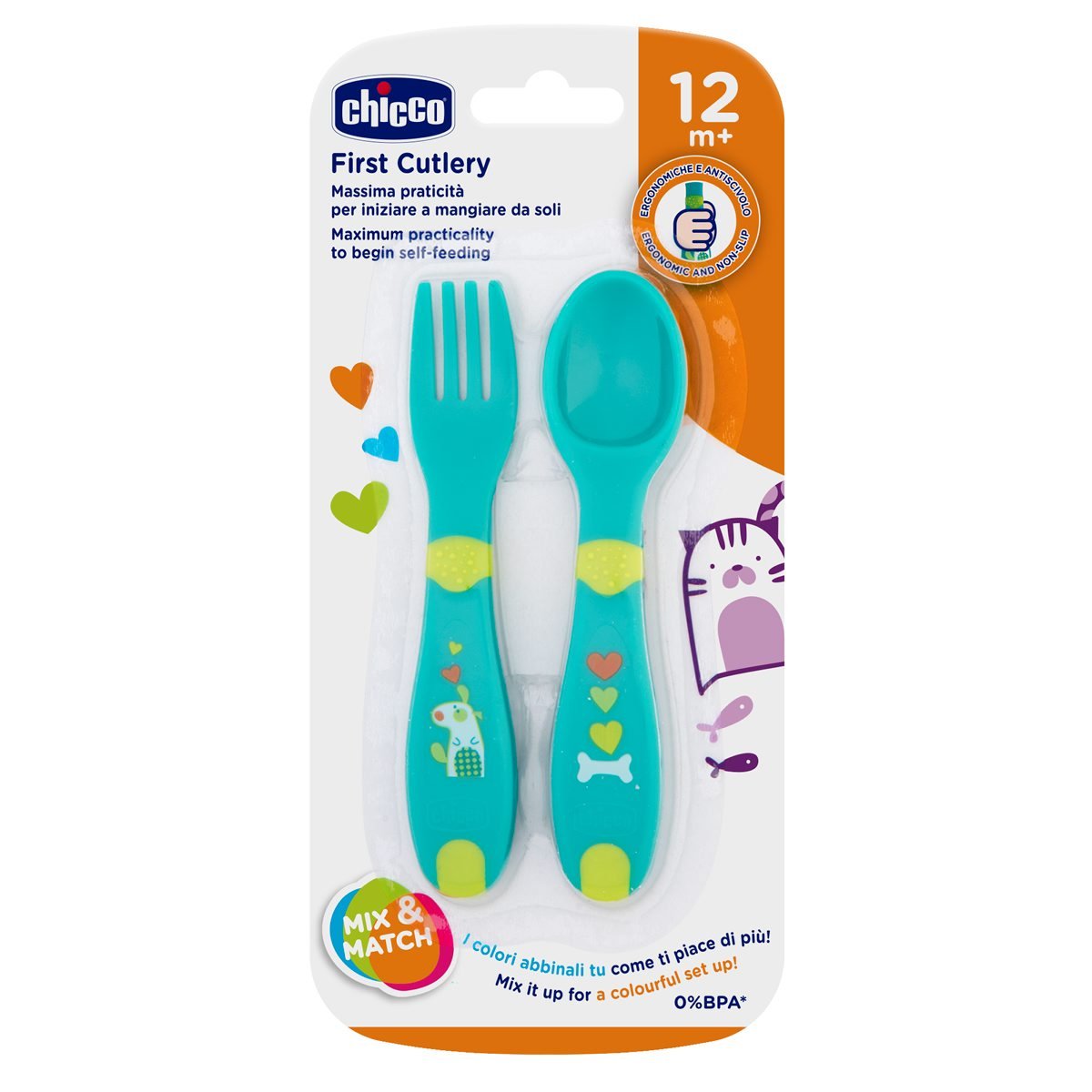 Chicco First Cutlery with Baby Self Feeding Spoon & Fork | 12m+