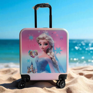 new 3D trolley bag featuring a colorful Labubu character design on an island scene, with smooth-rolling wheels and a telescopic handle, ideal for travel. www.usmile.toys