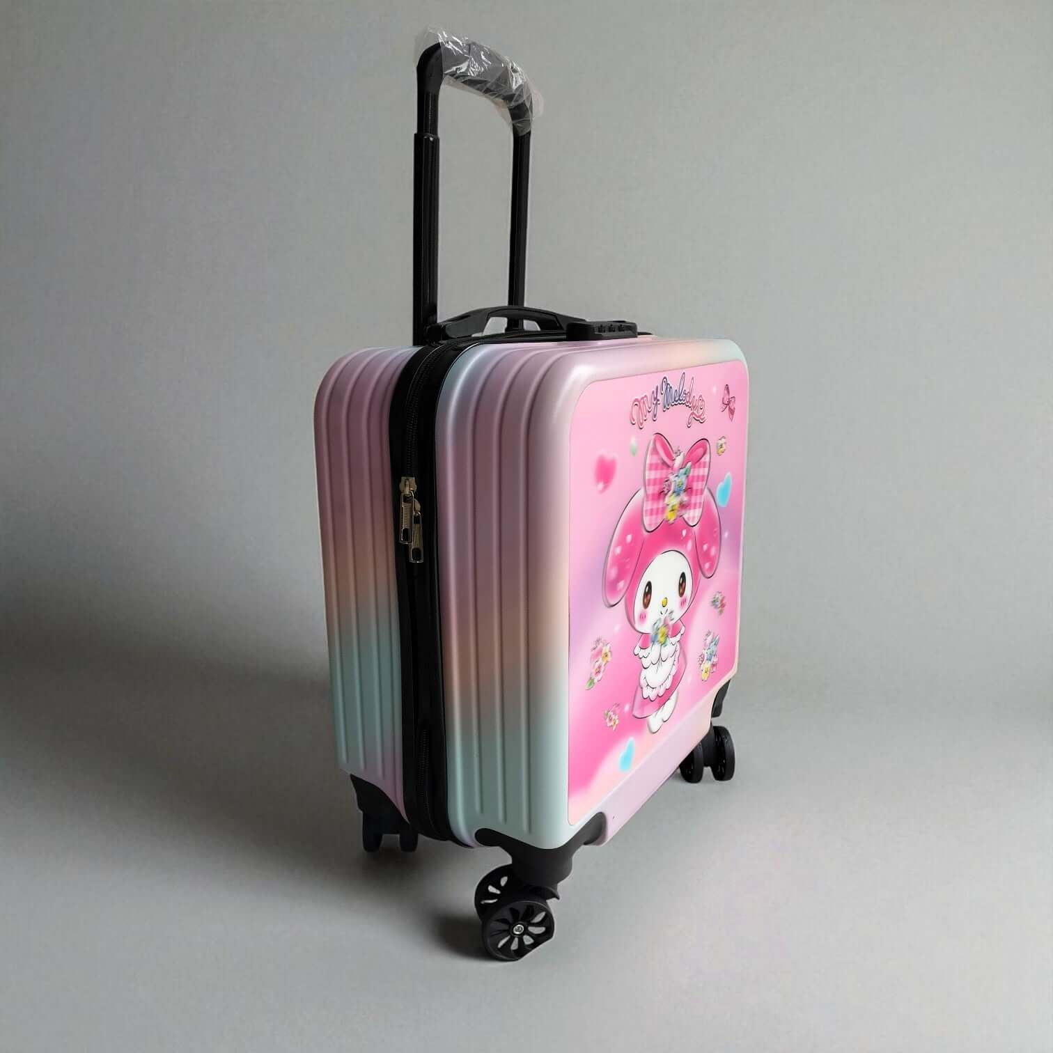 Cute 3D Labubu character trolley bag with wheels and extendable handle. www.usmile.toys